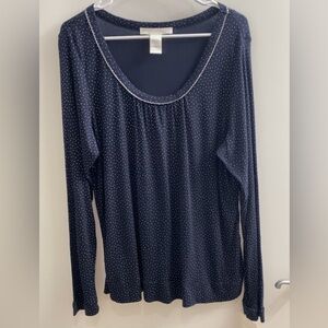 Eileen West Polka Dot Long Sleeve Pajama Sleep Top Size XL
